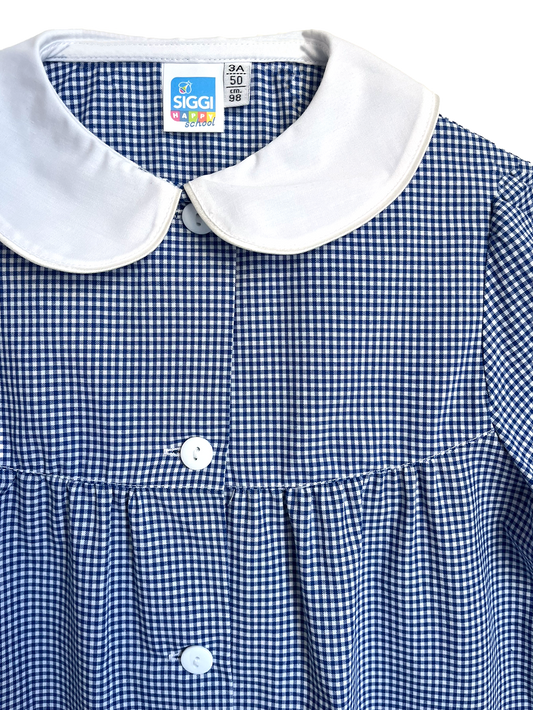 Grembiule Bambina Asilo, Abbottonatura Centrale, colore Bianco/Blu Quadrettato