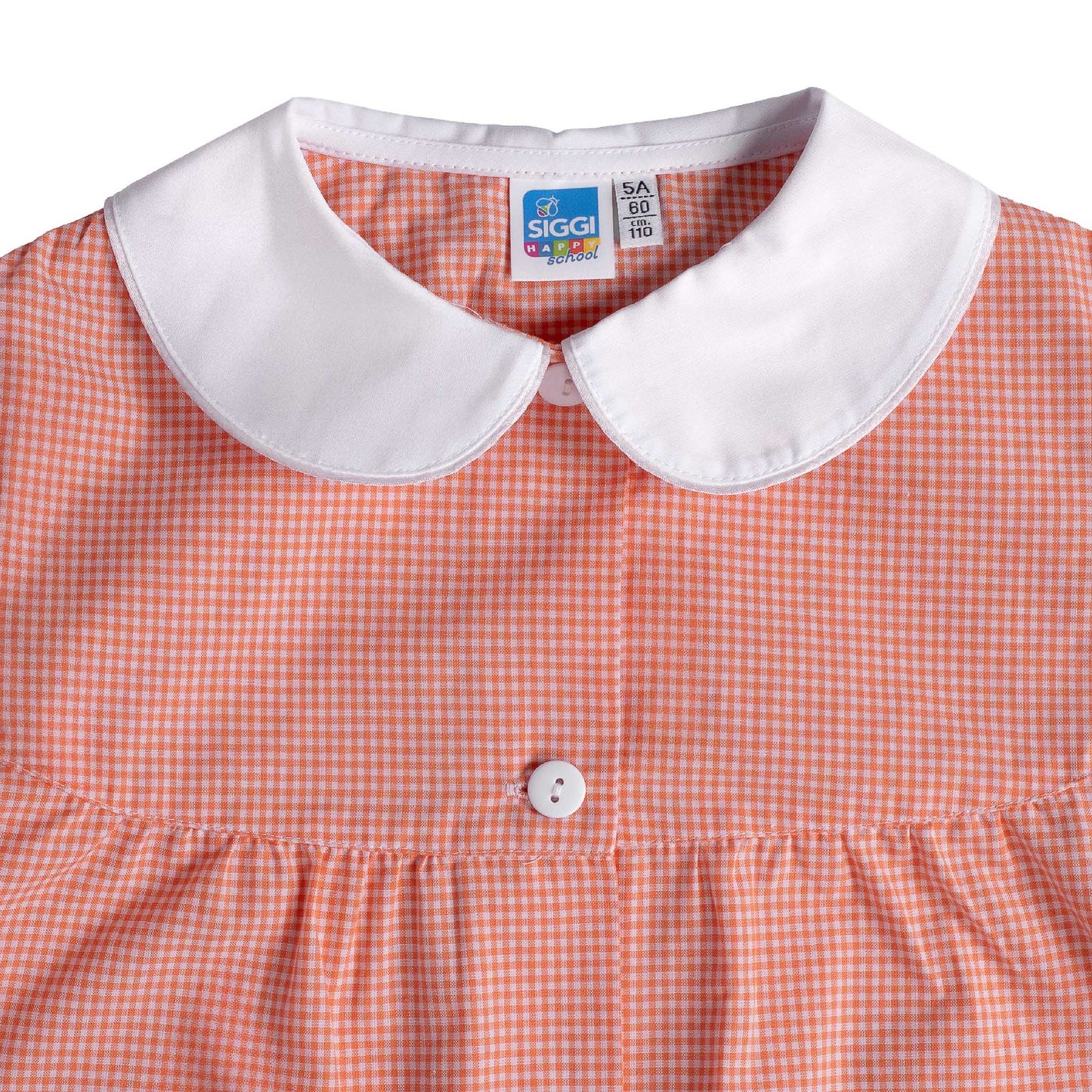 Grembiule Bambina Asilo, Abbottonatura Centrale, colore Bianco/Arancione Quadrettato