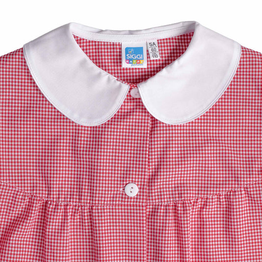 Grembiule Bambina Asilo, Abbottonatura Centrale, colore Bianco/Rosso Quadrettato