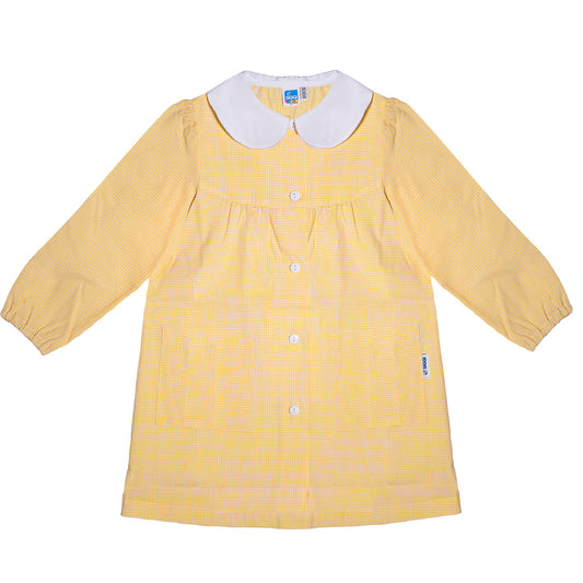 Grembiule Bambina Asilo, Abbottonatura centrale, colore Bianco/Giallo Quadrettato