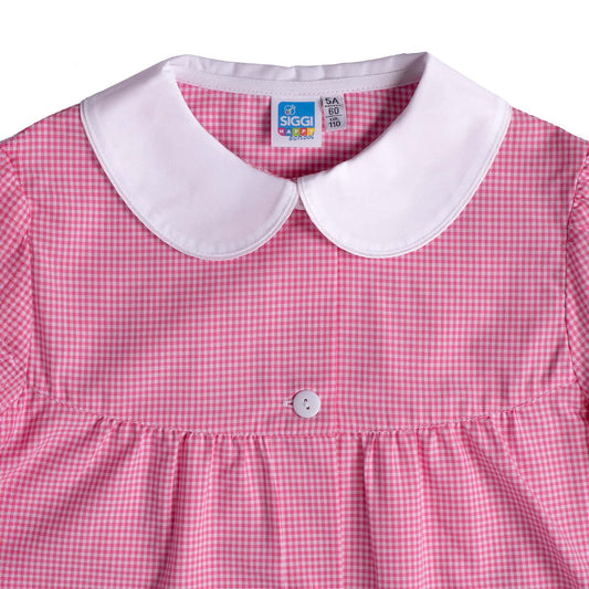 Grembiule Bambina Asilo, Abbottonatura centrale, colore Bianco/Rosa Quadrettato