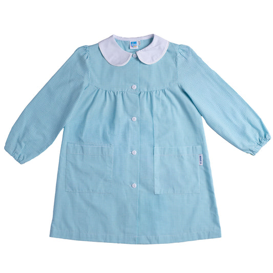 Grembiule Bambina Asilo, Abbottonatura centrale, colore Bianco/Verde Quadrettato