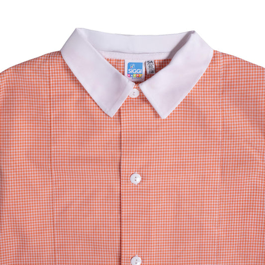 Grembiule Bambino Asilo, Abbottonatura Centrale, colore Bianco/Arancione Quadrettato