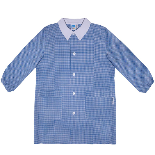 Grembiule Bambino Asilo, Abbottonatura centrale, colore Azzurro/Bianco Quadrettato