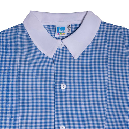 Grembiule Bambino Asilo, Abbottonatura centrale, colore Azzurro/Bianco Quadrettato