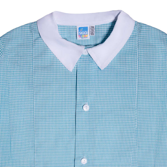 Grembiule Bambino Asilo, Abbottonatura centrale, colore Verde/Bianco Quadrettato