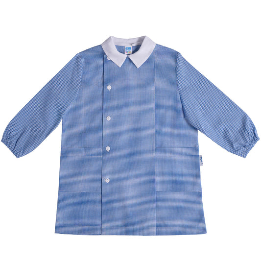 Grembiule Bambino Asilo, Abbottonatura laterale, colore Azzurro/Bianco Quadrettato