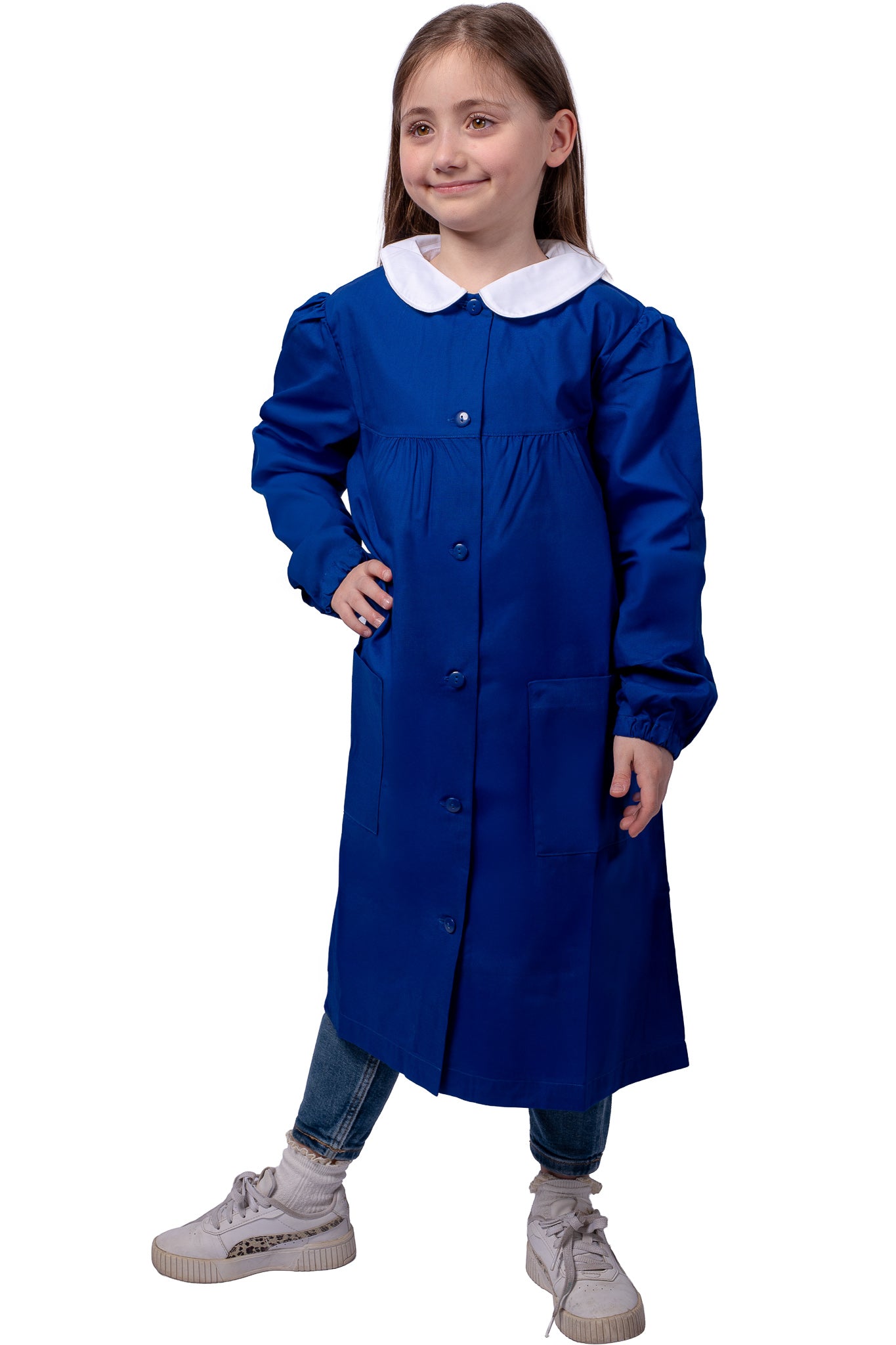 Grembiule Bambina Scuola, Abbottonatura centrale, colore Bluette