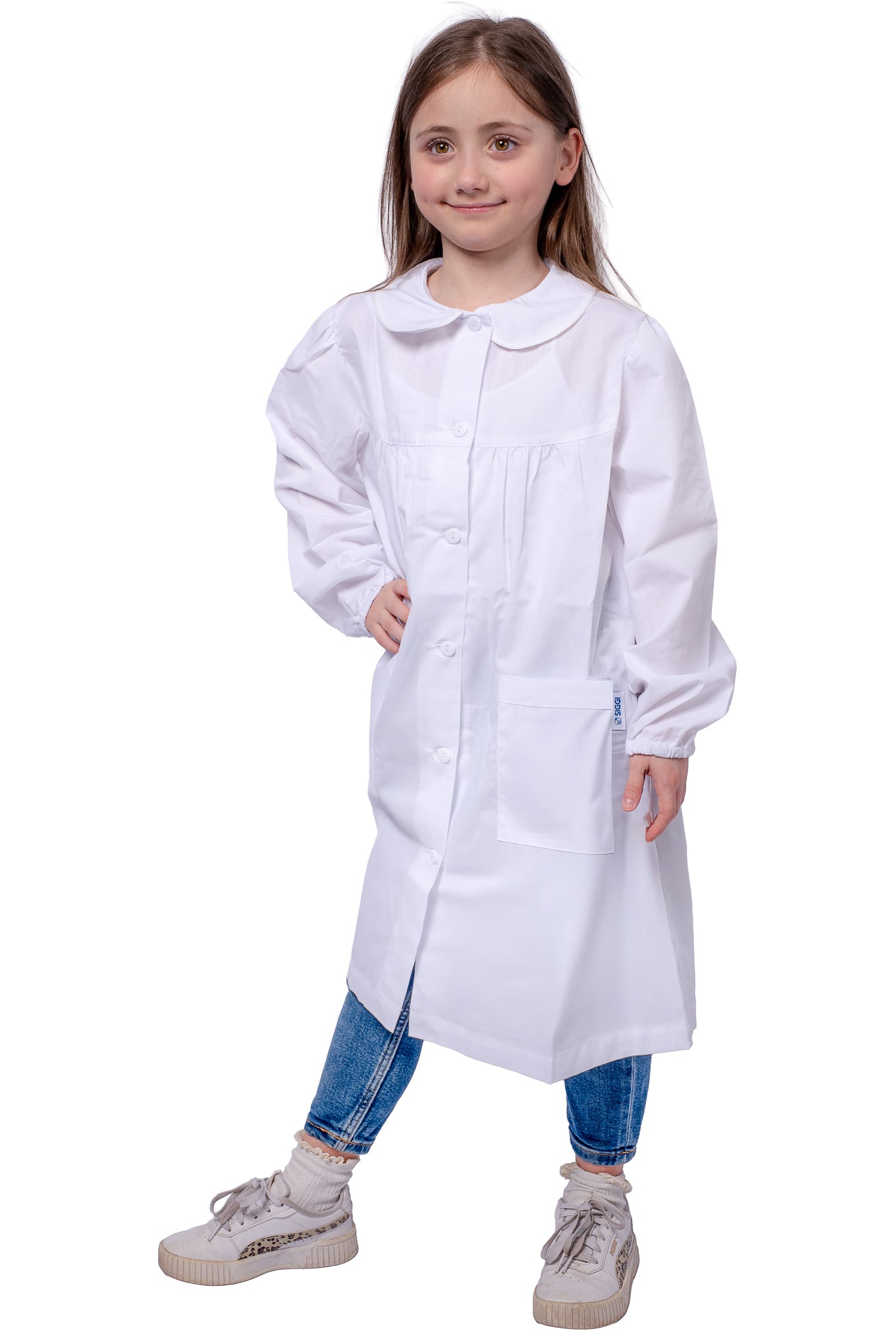 Grembiule Bambina Asilo, Abbottonatura centrale, colore Bianco