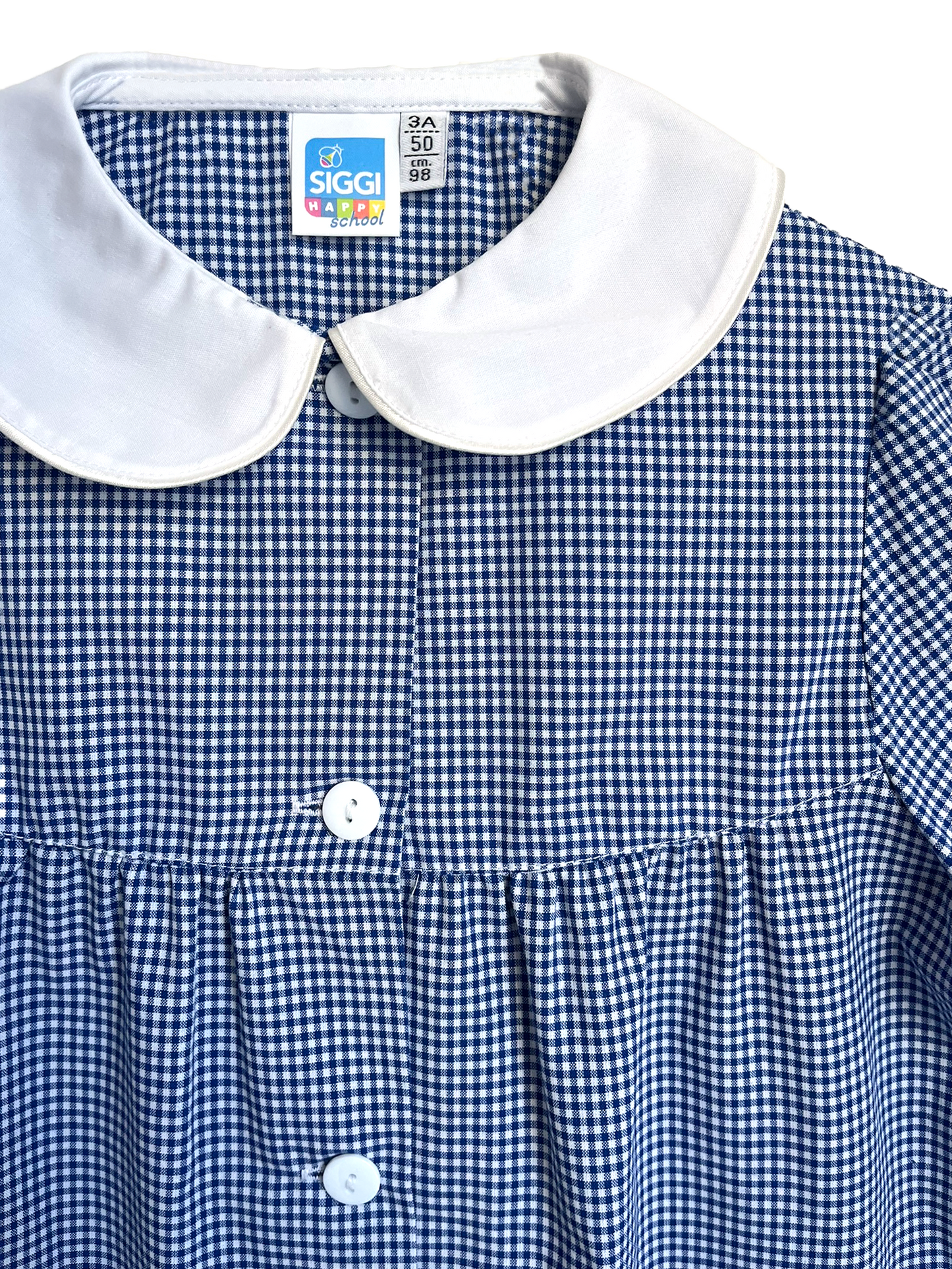 Grembiule Bambina Asilo, Abbottonatura Centrale, colore Bianco/Blu Quadrettato