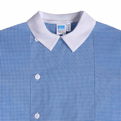 Grembiule Bambino Asilo, Abbottonatura laterale, colore Azzurro/Bianco Quadrettato