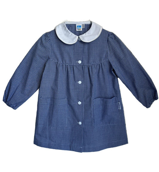 Grembiule Bambina Asilo, Abbottonatura Centrale, colore Bianco/Blu Quadrettato