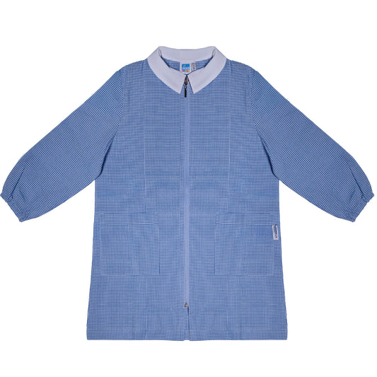 Grembiule Bambino Asilo, Chiusura Zip, colore Azzurro/Bianco Quadrettato