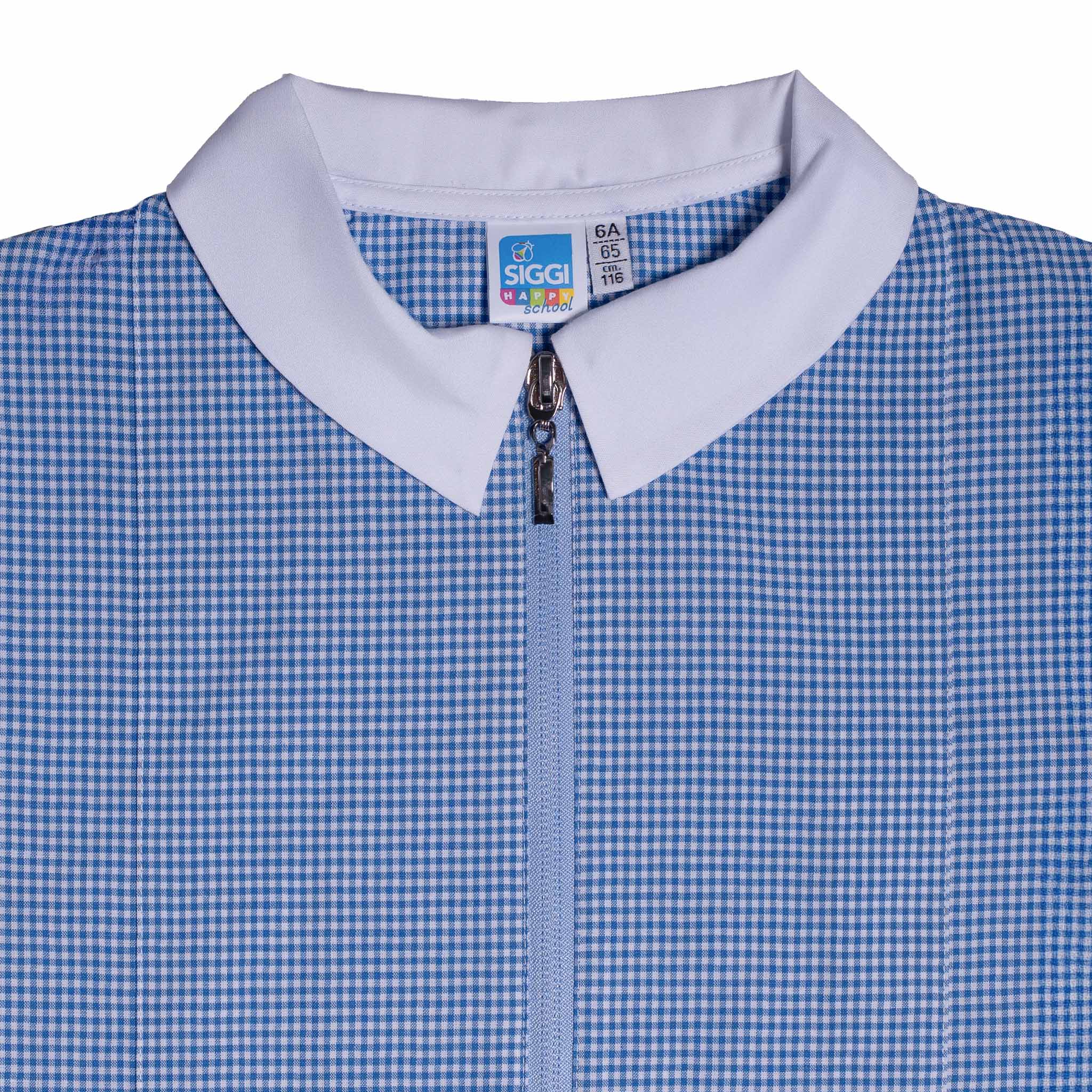 Siggi Grembiule E Casacca Per Asilo E Elementare, Bambino, Con Bottoni O Zip, Bianco/Blu/Quadretto Cielo, Taglie 2-15 Anni